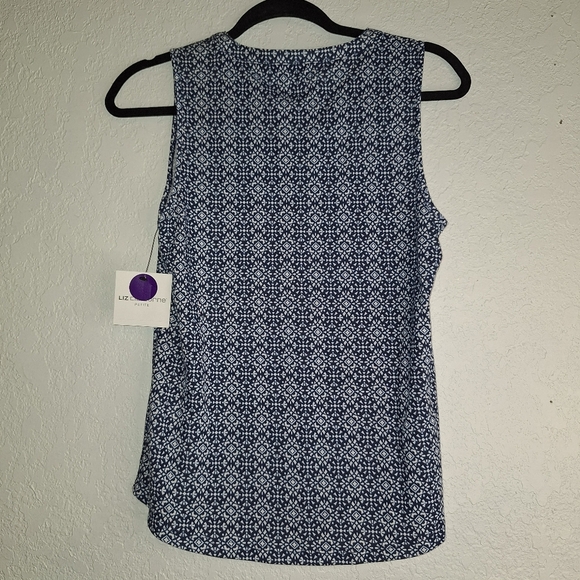 LIZ CLAIBORNE Womens Henley Tank Blue White Petite Small NWT - Picture 2 of 9